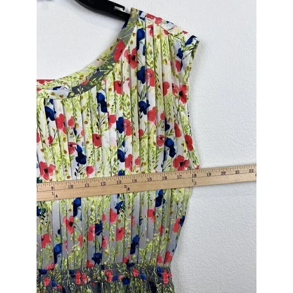 Baraschi Women Green Casual Pleated Floral Dress M anthropologie - Picture 4 of 5
